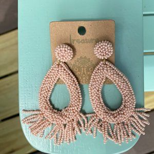 Blush beaded circle drop earrings w/tassles